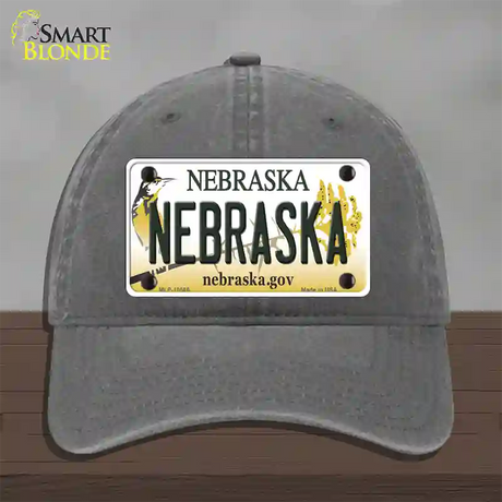 Nebraska Gov Novelty License Plate Hat Unconstructed Cotton / Charcoal