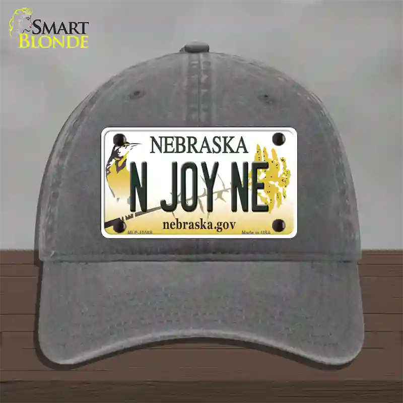 N Joy NE Nebraska Novelty License Plate Hat Unconstructed Cotton / Charcoal