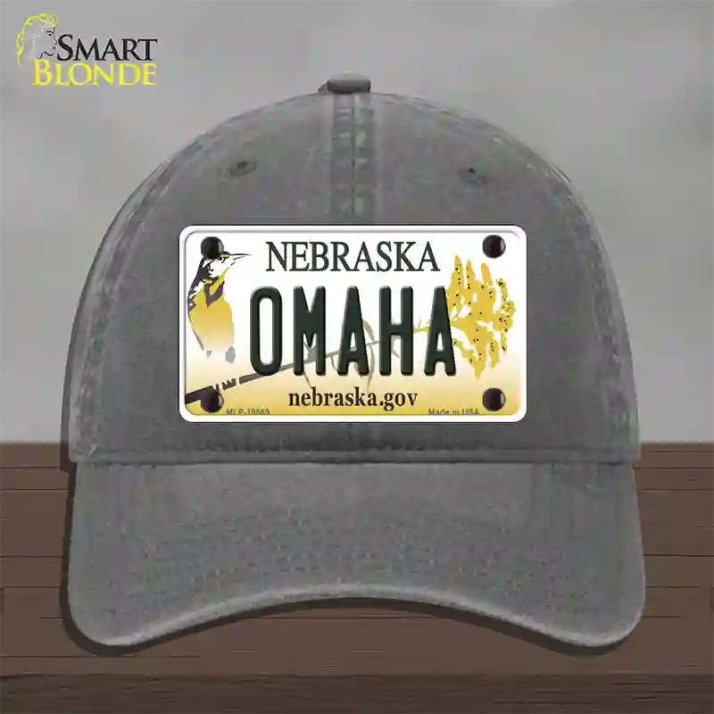 Omaha Nebraska Novelty License Plate Hat Unconstructed Cotton / Charcoal