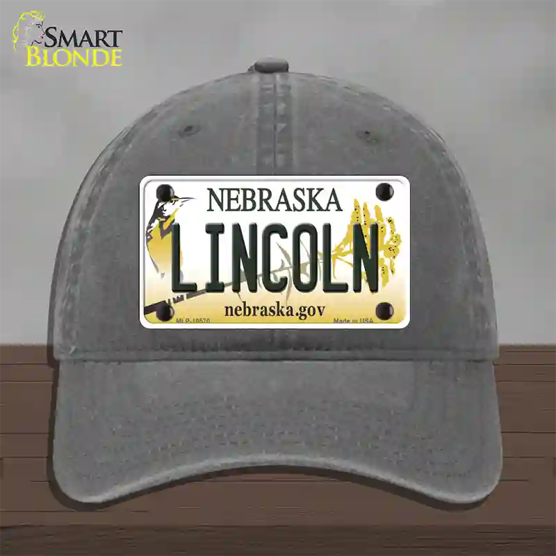 Lincoln Nebraska Novelty License Plate Hat Unconstructed Cotton / Charcoal