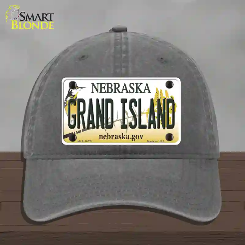 Grand Island Nebraska Novelty License Plate Hat Unconstructed Cotton / Charcoal