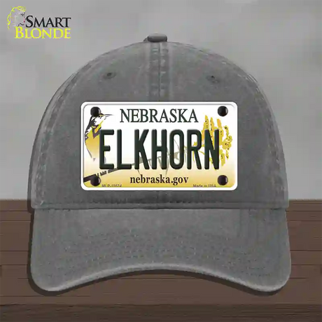 Elkhorn Nebraska Novelty License Plate Hat Unconstructed Cotton / Charcoal