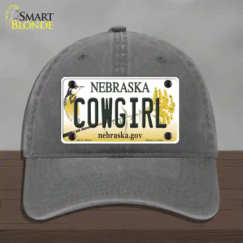 Cowgirl Nebraska Novelty License Plate Hat Unconstructed Cotton / Charcoal