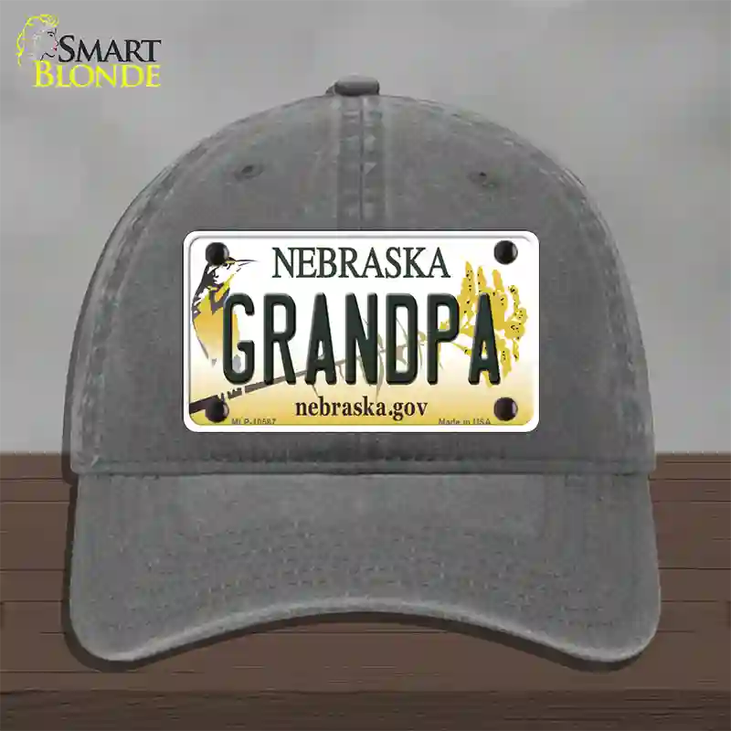 Grandpa Nebraska Novelty License Plate Hat Unconstructed Cotton / Charcoal