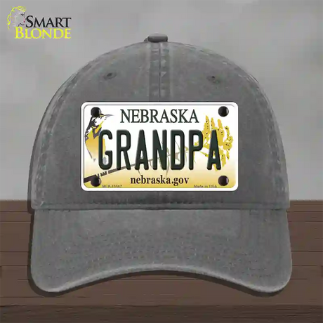 Grandpa Nebraska Novelty License Plate Hat Unconstructed Cotton / Charcoal