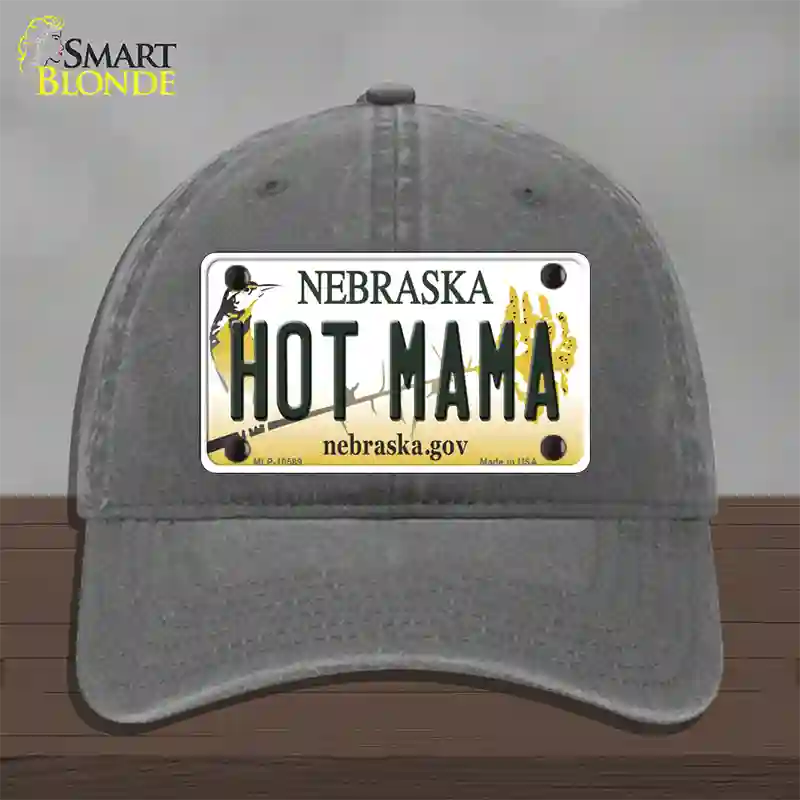 Hot Mama Nebraska Novelty License Plate Hat Unconstructed Cotton / Charcoal