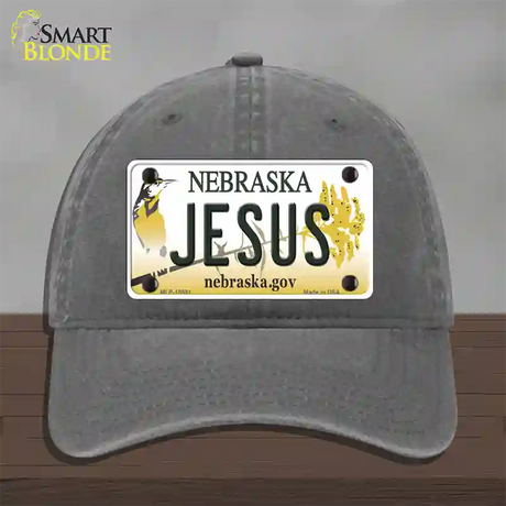 Jesus Nebraska Novelty License Plate Hat Unconstructed Cotton / Charcoal