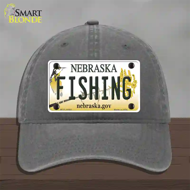 Fishing Nebraska Novelty License Plate Hat Unconstructed Cotton / Charcoal