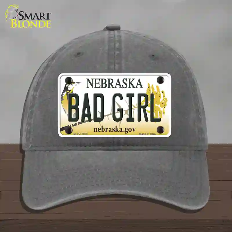 Bad Girl Nebraska Novelty License Plate Hat Unconstructed Cotton / Charcoal