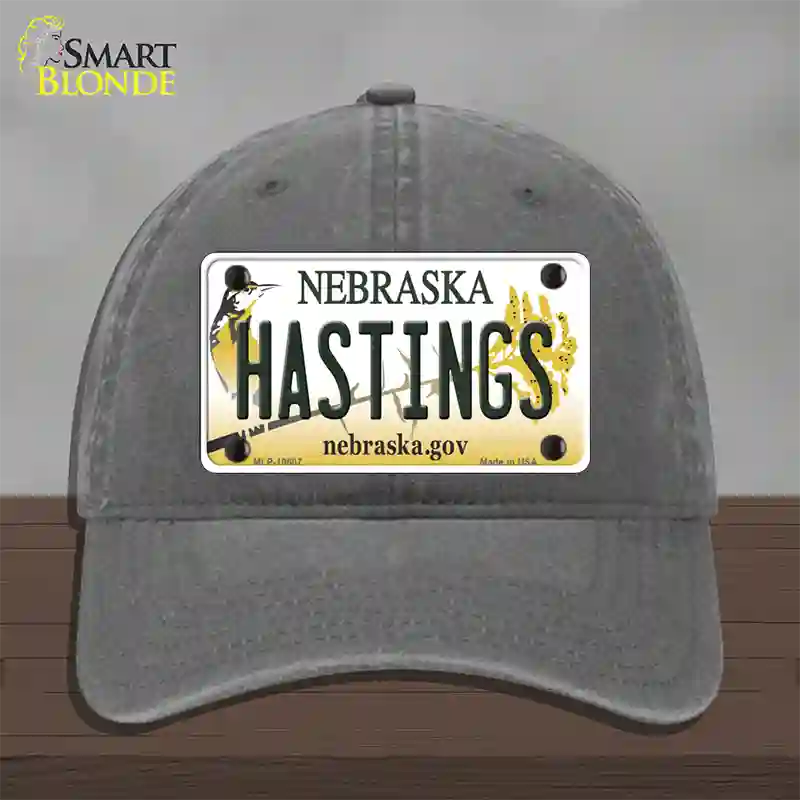 Hastings Nebraska Novelty License Plate Hat Unconstructed Cotton / Charcoal