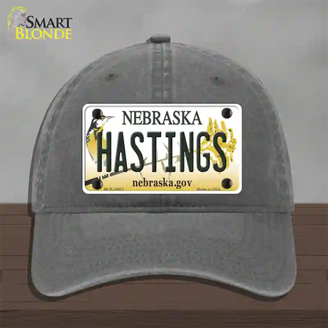 Hastings Nebraska Novelty License Plate Hat Unconstructed Cotton / Charcoal