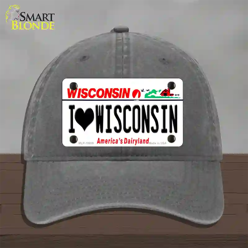 I Love Wisconsin Novelty License Plate Hat Unconstructed Cotton / Charcoal