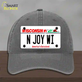 N Joy WI Wisconsin Novelty License Plate Hat Unconstructed Cotton / Charcoal