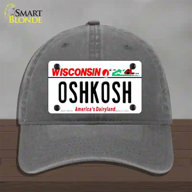 Oshkosh Wisconsin Novelty License Plate Hat Unconstructed Cotton / Charcoal