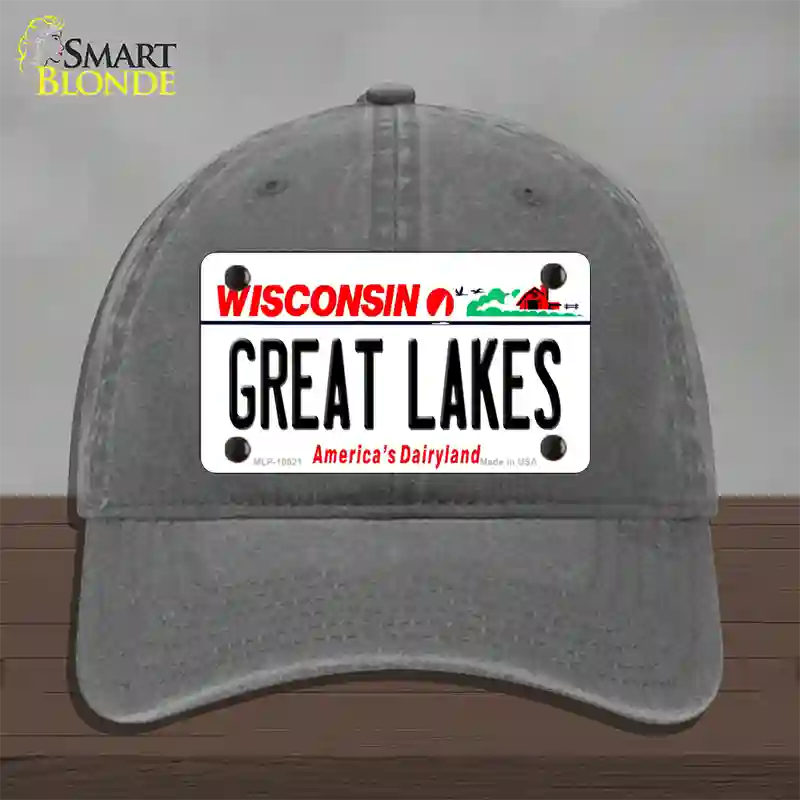 Great Lakes Wisconsin Novelty License Plate Hat Unconstructed Cotton / Charcoal