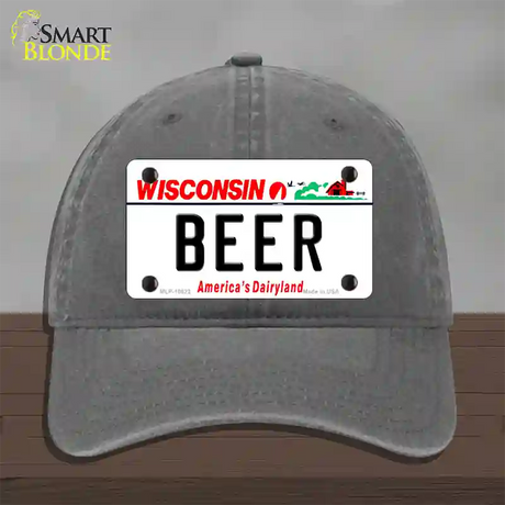 Beer Wisconsin Novelty License Plate Hat Unconstructed Cotton / Charcoal