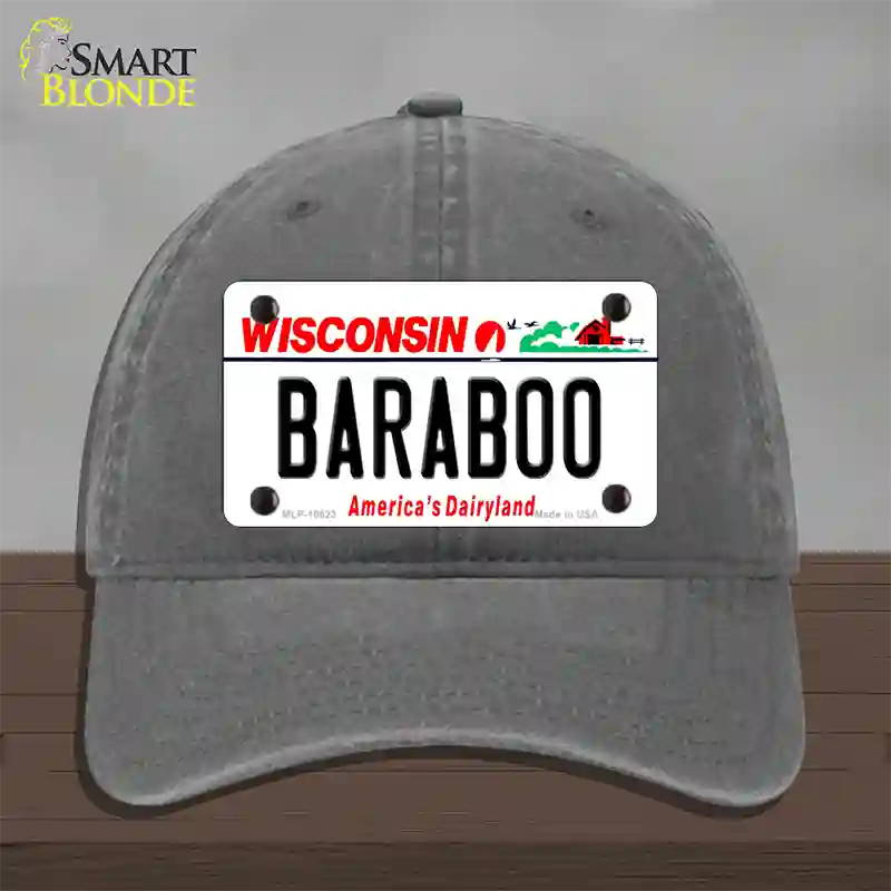 Baraboo Wisconsin Novelty License Plate Hat Unconstructed Cotton / Charcoal