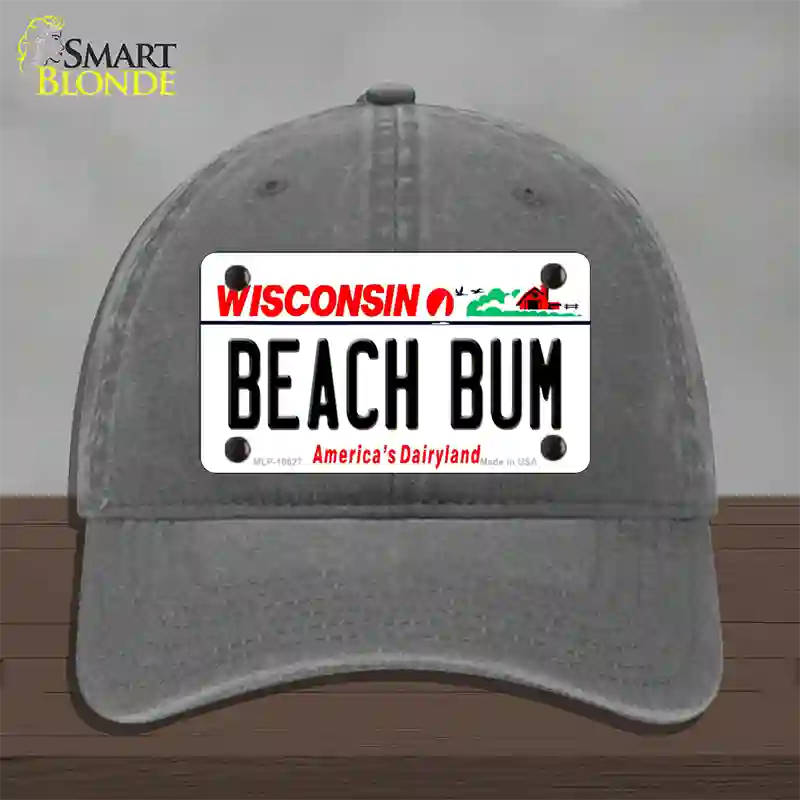 Beach Bum Wisconsin Novelty License Plate Hat Unconstructed Cotton / Charcoal