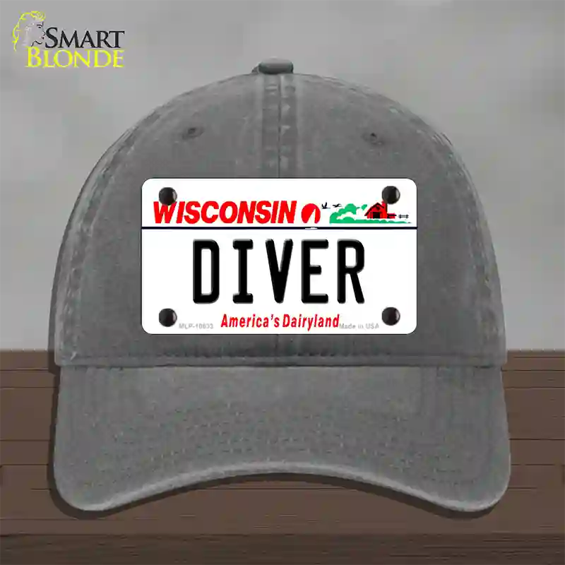 Diver Wisconsin Novelty License Plate Hat Unconstructed Cotton / Charcoal