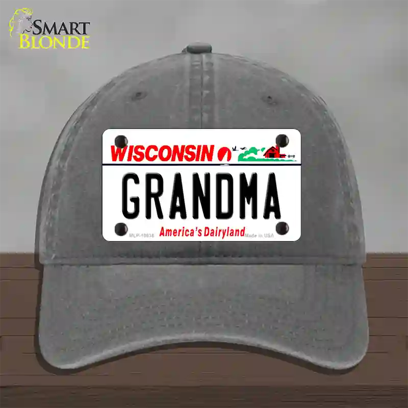 Grandma Wisconsin Novelty License Plate Hat Unconstructed Cotton / Charcoal