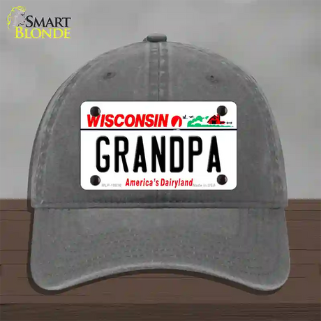 Grandpa Wisconsin Novelty License Plate Hat Unconstructed Cotton / Charcoal