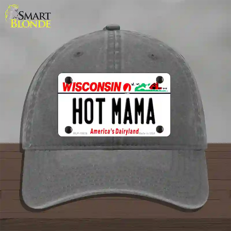 Hot Mama Wisconsin Novelty License Plate Hat Unconstructed Cotton / Charcoal