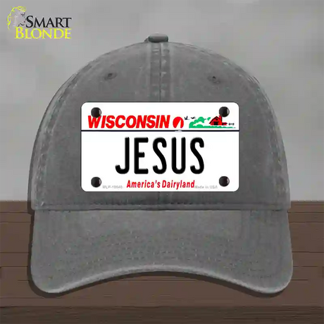 Jesus Wisconsin Novelty License Plate Hat Unconstructed Cotton / Charcoal