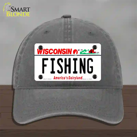 Fishing Wisconsin Novelty License Plate Hat Unconstructed Cotton / Charcoal