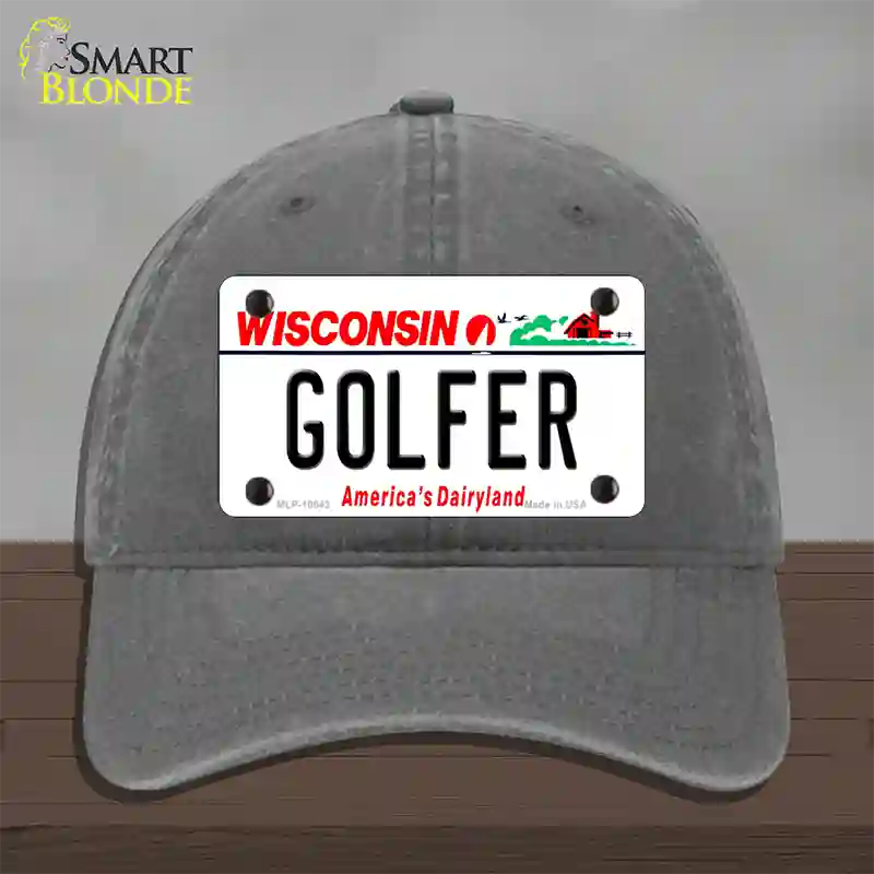 Golfer Wisconsin Novelty License Plate Hat Unconstructed Cotton / Charcoal