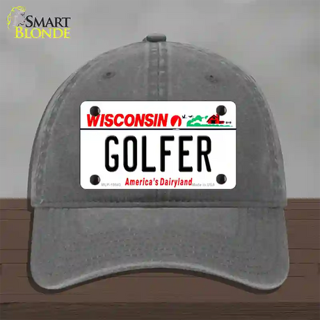 Golfer Wisconsin Novelty License Plate Hat Unconstructed Cotton / Charcoal