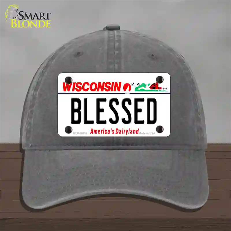 Blessed Wisconsin Novelty License Plate Hat Unconstructed Cotton / Charcoal