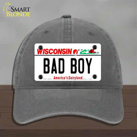 Bad Boy Wisconsin Novelty License Plate Hat Unconstructed Cotton / Charcoal