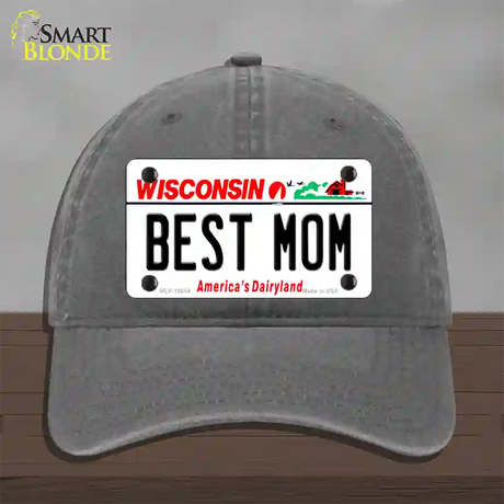 Best Mom Wisconsin Novelty License Plate Hat Unconstructed Cotton / Charcoal