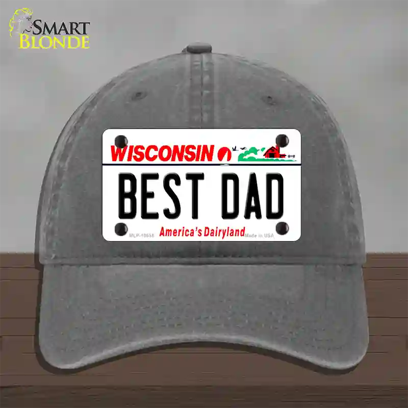 Best Dad Wisconsin Novelty License Plate Hat Unconstructed Cotton / Charcoal