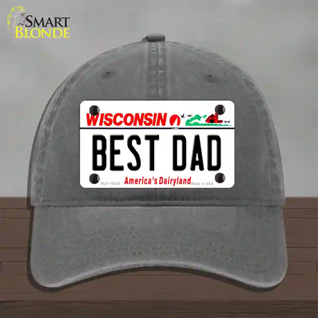 Best Dad Wisconsin Novelty License Plate Hat Unconstructed Cotton / Charcoal