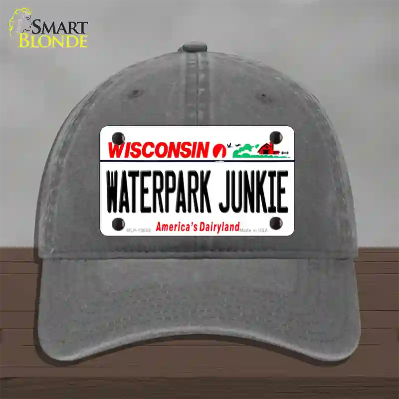 Waterpark Junkie Wisconsin Novelty License Plate Hat Unconstructed Cotton / Charcoal