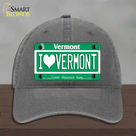 I Love Vermont Novelty License Plate Hat Unconstructed Cotton / Charcoal