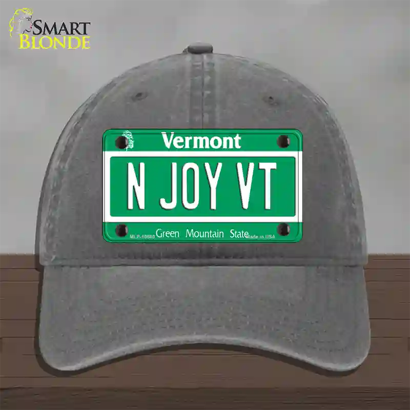 N Joy VT Vermont Novelty License Plate Hat Unconstructed Cotton / Charcoal