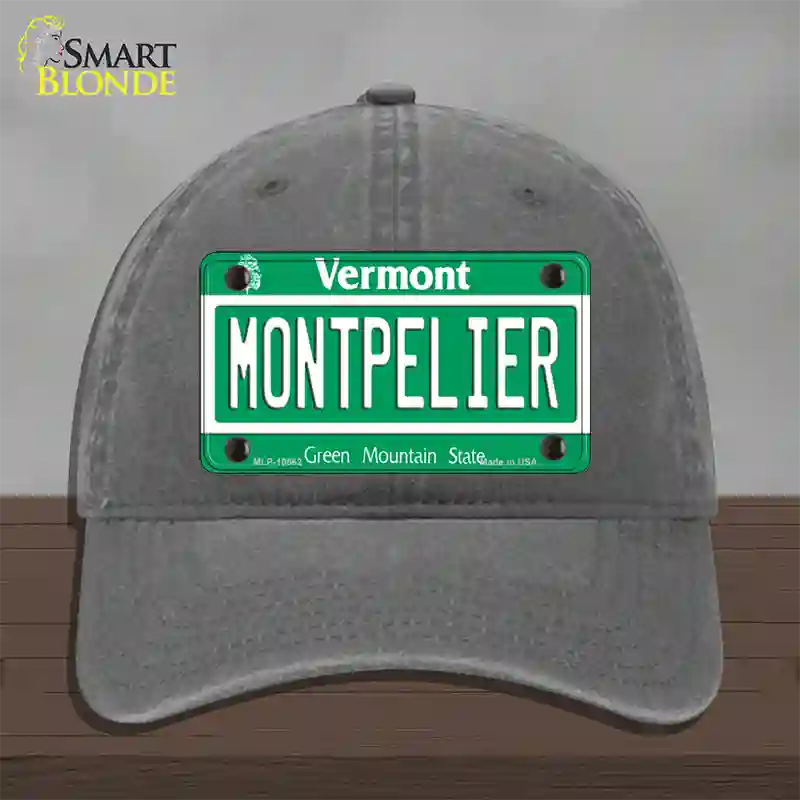 Montpelier Vermont Novelty License Plate Hat Unconstructed Cotton / Charcoal