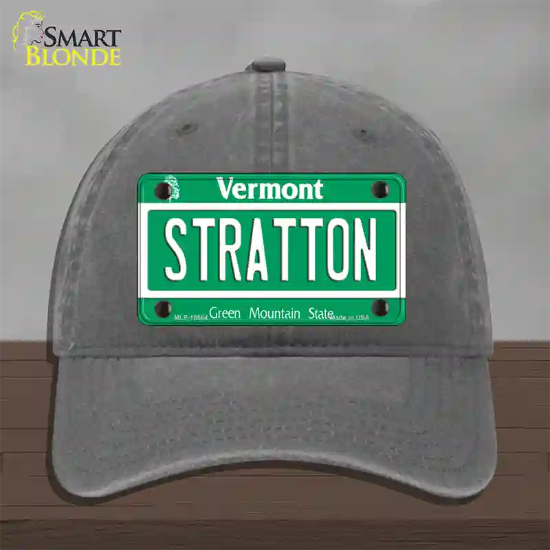 Stratton Vermont Novelty License Plate Hat Unconstructed Cotton / Charcoal