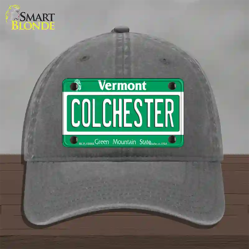 Colchester Vermont Novelty License Plate Hat Unconstructed Cotton / Charcoal