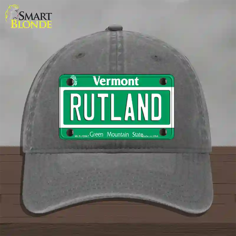 Rutland Vermont Novelty License Plate Hat Unconstructed Cotton / Charcoal