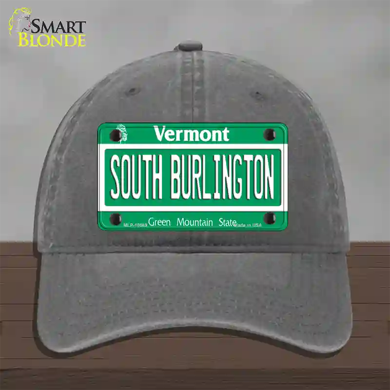 South Burlington Vermont Novelty License Plate Hat Unconstructed Cotton / Charcoal