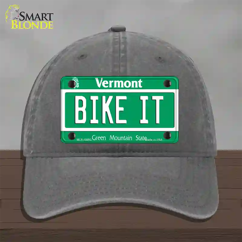 Bike It Vermont Novelty License Plate Hat Unconstructed Cotton / Charcoal