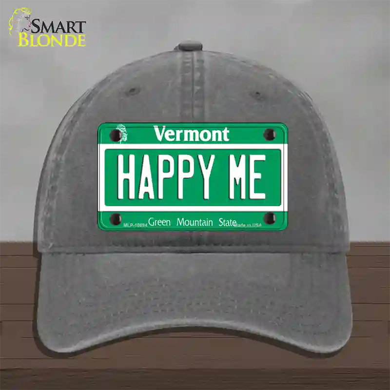 Happy Me Vermont Novelty License Plate Hat Unconstructed Cotton / Charcoal