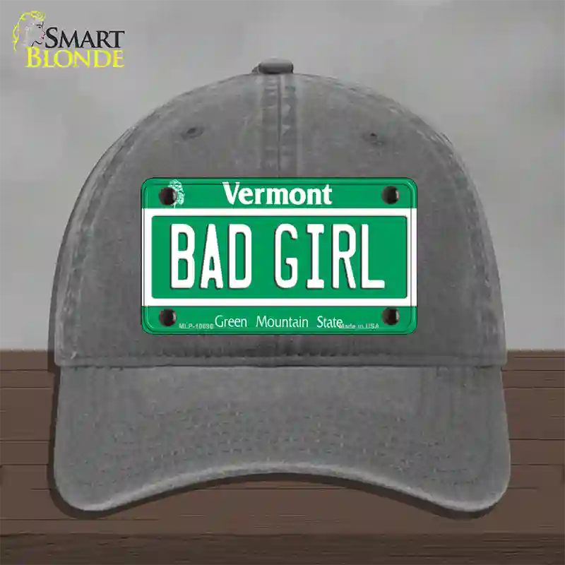 Bad Girl Vermont Novelty License Plate Hat Unconstructed Cotton / Charcoal