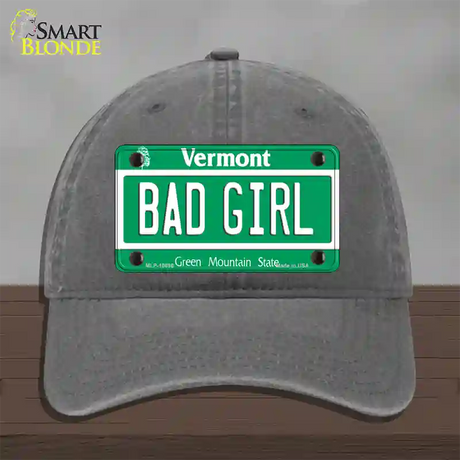 Bad Girl Vermont Novelty License Plate Hat Unconstructed Cotton / Charcoal