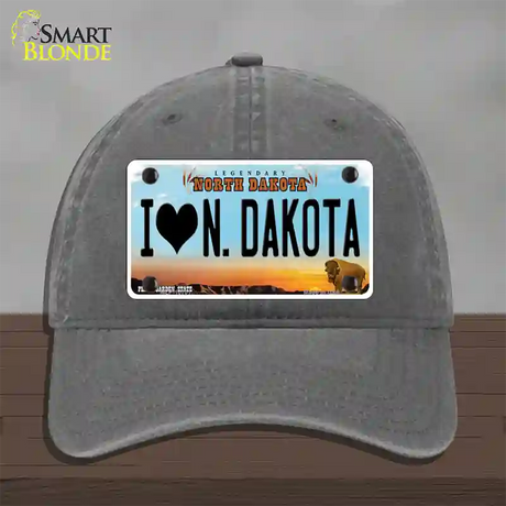 I Love North Dakota Novelty License Plate Hat Unconstructed Cotton / Charcoal