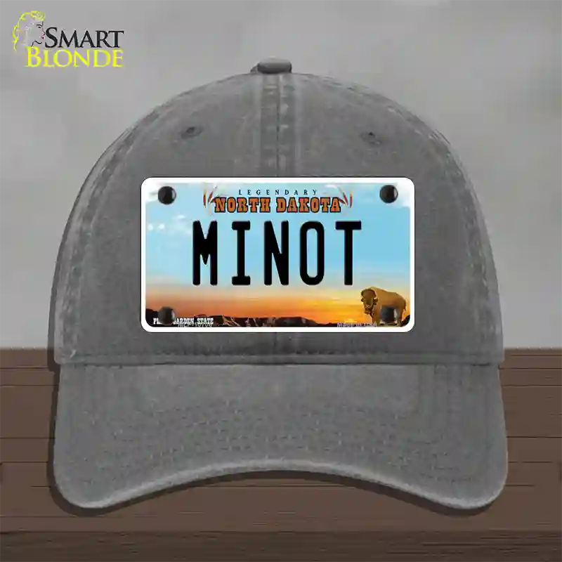 Minot North Dakota Novelty License Plate Hat Unconstructed Cotton / Charcoal