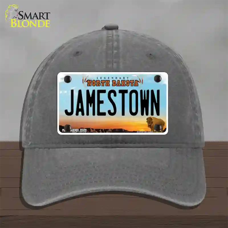 Jamestown North Dakota Novelty License Plate Hat Unconstructed Cotton / Charcoal